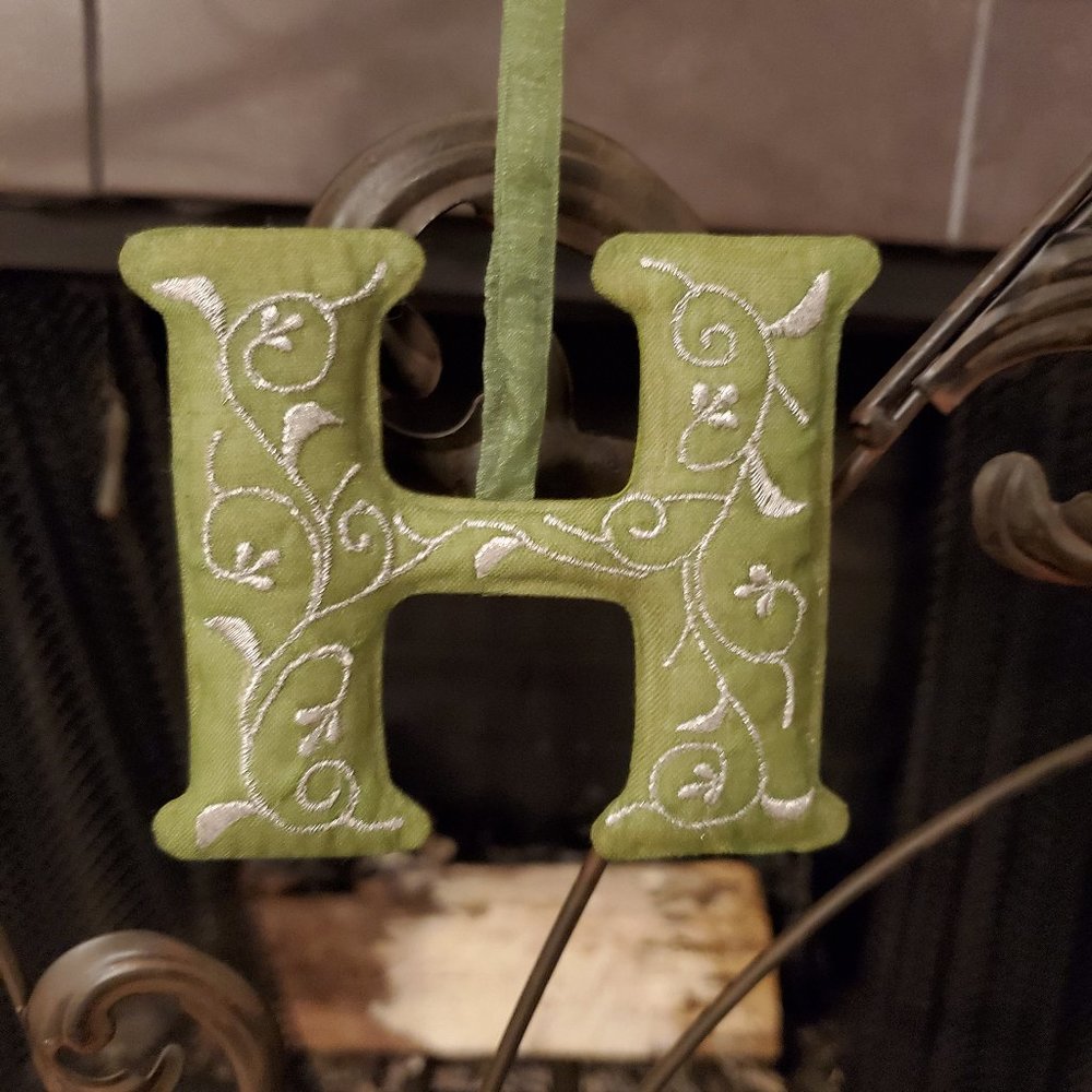 Hand Embroidered Letter Ornament- "H"